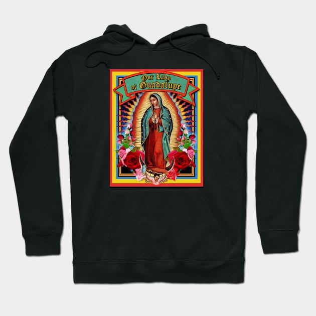 Guadalupe Virgin Mary Milagro Holy Card Hoodie by Cabezon